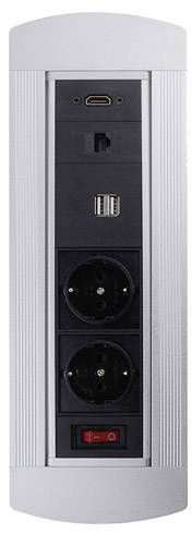 LEDmaxx 105950 Beépíthető dugalj HDMI-vel, Kapcsolóval, USB-vel, Cat6 aljal IP20 Fekete, Króm