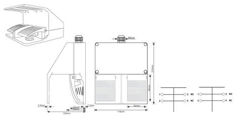 TRU COMPONENTS Lábkapcsoló 220 V/AC, 380 V/AC 10 A 2 pedál 2 nitó, 2 záró 1 db 2. kép