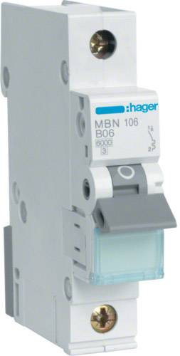 Hager MBN106 MBN106 Vezeték védőkapcsoló 1 fázisú 6 A 230 V, 400 V