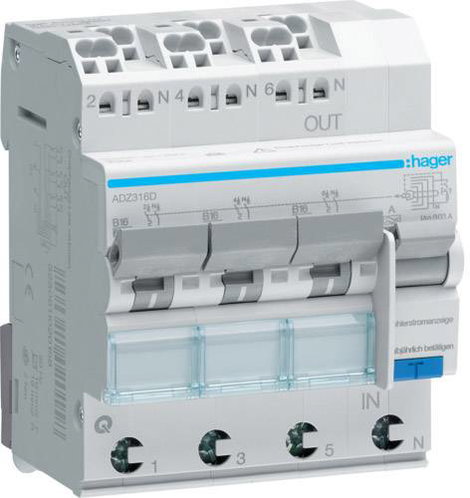 Hager ADZ316D Hibaáram védőkapcsoló 3 fázisú 3 pólusú 16 A 0.03 A 230 V