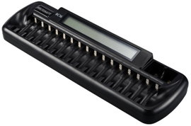NiMH, Lítiumion akkutöltő, ceruza (AA), mikro (AAA), 9 V-os, 16 rekeszes, Voltcraft BC16