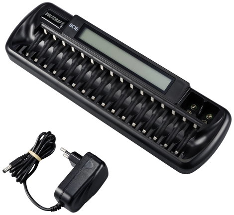 NiMH, Lítiumion akkutöltő, ceruza (AA), mikro (AAA), 9 V-os, 16 rekeszes, Voltcraft BC16 4. kép