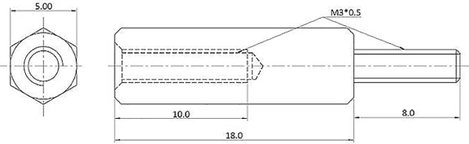 TRU COMPONENTS TRUD3X18A5MH TRUD3X18A5MH Távtartó (H) 18 mm 10 mm 8 mm Sárgaréz (nikkelezett) 1 db 2. kép
