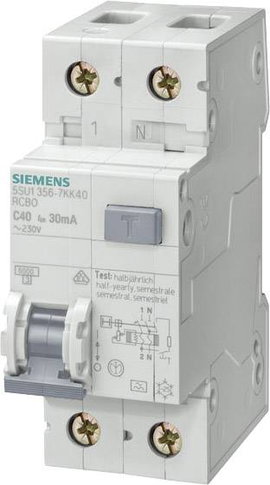 FI védőkapcsoló 2 pólusú 10 A 30 mA 230 V, Siemens 5SU1356-6KK10