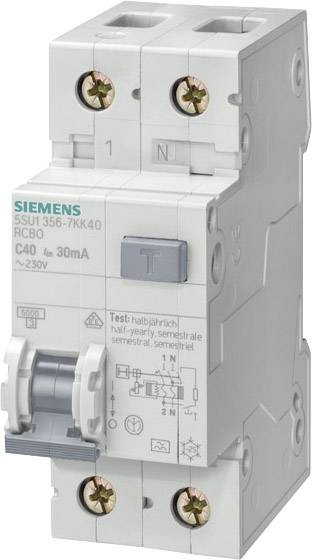 FI védőkapcsoló 2 pólusú 10 A 30 mA 230 V, Siemens 5SU1356-6KK10