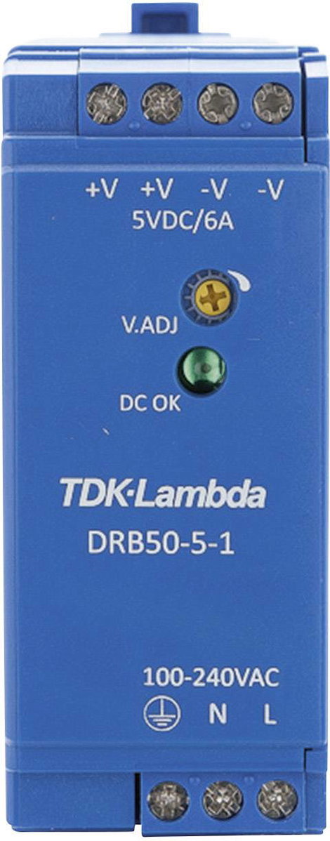 TDK-Lambda DRB50-5-1 Kalapsínes tápegység 5 V/DC 2.5 A 30 W Kimenetek száma:1 x Tartalom, tartalmi e