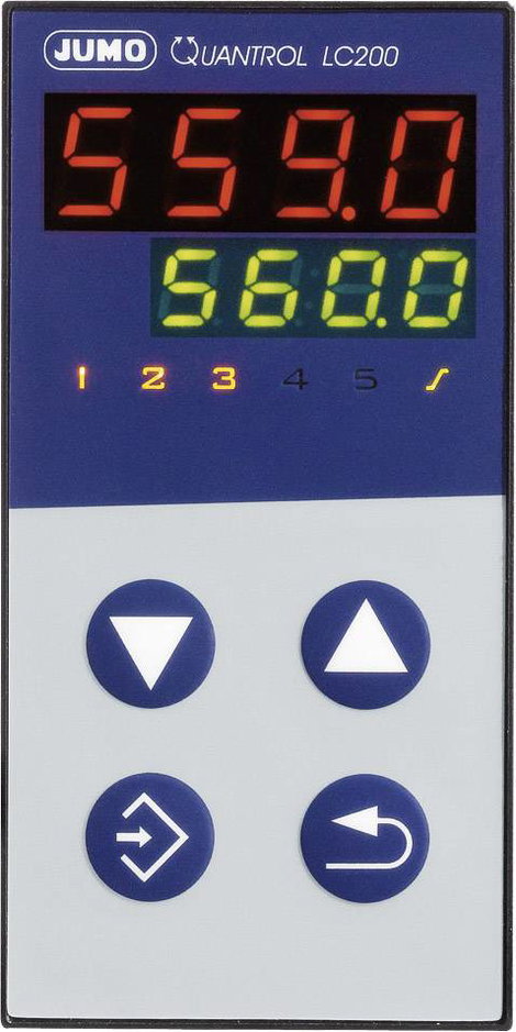 Jumo Quantrol LC100 Hőmérséklet szabályozó L, J, T, K, E, N, S, R, Pt100, Pt1000, KTY Relé, 3 A (Sz