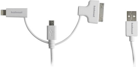Hähnel Fototechnik USB töltőkábel USB-A dugó, Apple Lightning dugó, USB mikro B dugó, Apple 30 pólus
