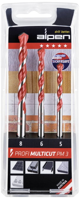 Alpen MultiCut 100703100 Keményfém Többcélú fúró készlet 3 részes 5 mm, 6 mm, 8 mm Hengeres befogósz