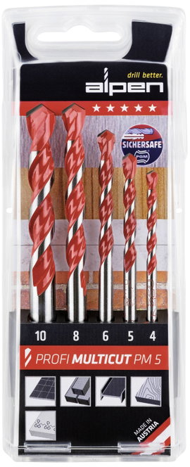 Alpen MultiCut 100705100 Keményfém Többcélú fúró készlet 5 részes 4 mm, 5 mm, 6 mm, 8 mm, 10 mm Heng