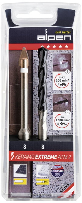 Alpen Keramo extreme ATM2 300082100 Üveg- és csempefúró készlet 2 részes 8 mm 1/4 (6,3 mm), Hengeres