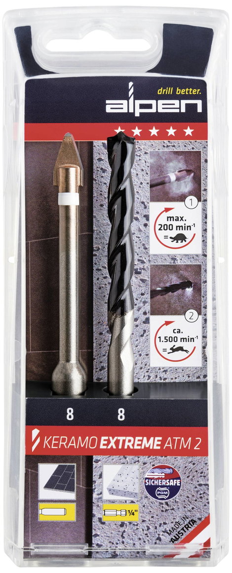 Alpen Keramo extreme ATM2 300082100 Üveg- és csempefúró készlet 2 részes 8 mm 1/4 (6,3 mm), Hengeres