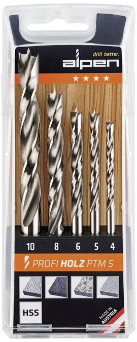 Alpen 600114100 Fa spirál fúró készlet 5 részes 4 mm, 5 mm, 6 mm, 8 mm, 10 mm Hengeres befogószár 1 