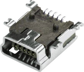Mini USB aljzat Alj, beépíthető, vízszintes MUB2B5SMD 1 port MUB2B5SMD econ connect Tartalom: 1 db