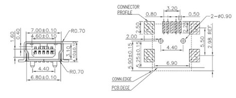 Mini USB aljzat Alj, beépíthető, vízszintes MUB2B5SMD 1 port MUB2B5SMD econ connect Tartalom: 1 db 2. kép