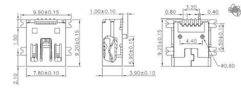 Mini USB aljzat Alj, beépíthető, vízszintes MUB2B5SMD 1 port MUB2B5SMD econ connect Tartalom: 1 db 3. kép