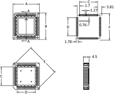 econ connect PLCC68SMDR PLCC68SMDR SMD PLCC foglalat Raszterméret: 1.27 mm Pólusszám: 68 1 db 2. kép