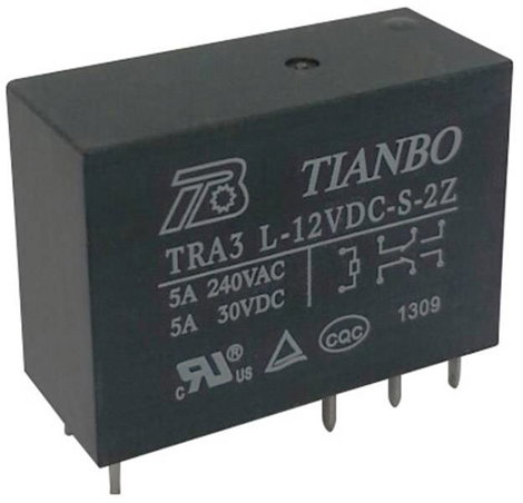 Tianbo Electronics TRA3 L-12VDC-S-2Z Nyák relé 12 V/DC 8 A 2 váltó 1 db