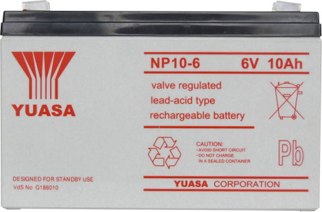 Yuasa NP10-6 Ólomakku 6 V 10 Ah Ólom-vlies (AGM) (Sz x Ma x Mé) 151 x 97.5 x 50 mm 4,8 mm-es laposér
