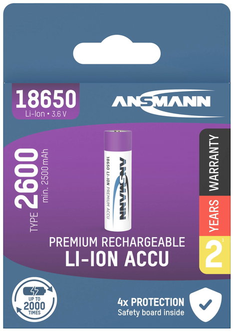 Ansmann 18650 9,36 Wh Speciális akku 18650 Lítiumion 3.7 V 2600 mAh 4. kép