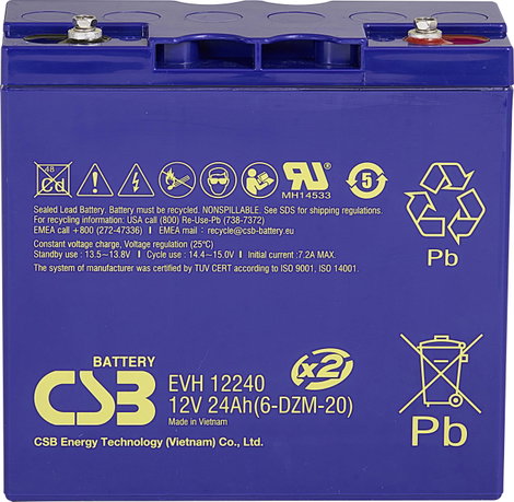 Ólomakku 12 V 24 Ah AGM 181 x 170 x 170 mm M5, CSB Battery EVH12240