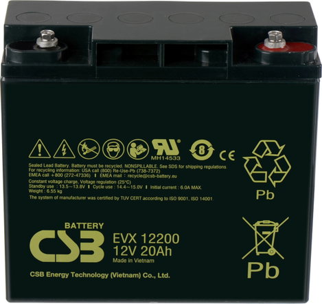 CSB Battery EVX 12200 Ólomakku 12 V 20 Ah Ólom-vlies (AGM) (Sz x Ma x Mé) 181 x 167 x 76 mm M5 csava