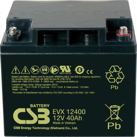 AGM ólomakku 12 V 40 Ah 197 x 170 x 165 mm, CSB Battery EVX 12400