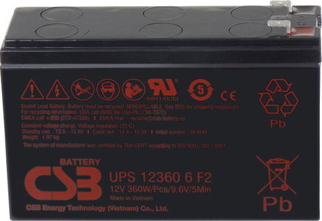 Ólomakku 12 V 7 Ah (AGM) 151 x 99 x 51 mm, CSB Battery UPS123606F1F2