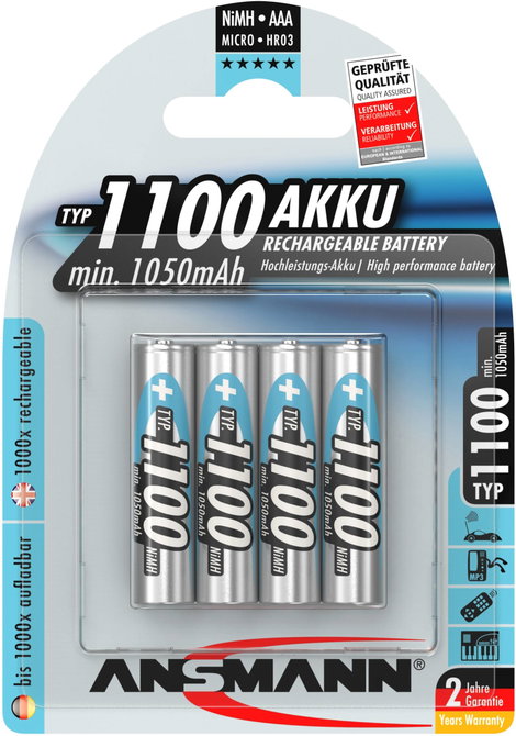 Mikroakku készlet NiMH AAA 1050 mAh 1,2 V 4 db, Ansmann HR03 5035232 4. kép