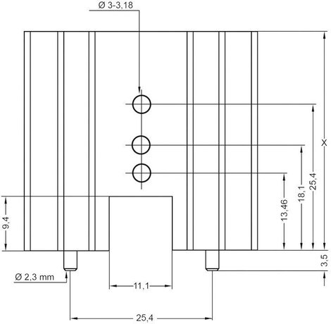 ASSMANN WSW V8511W V8511W Strang hűtőtest 6.5 K/W (H x Sz x Ma) 25.4 x 41.6 x 25 mm TO-220, TOP-3, S 3. kép
