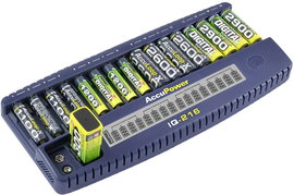 AccuPower IQ216 Hengeres akku töltő NiCd, NiMH Mikro (AAA), Ceruza (AA), 9 V-os