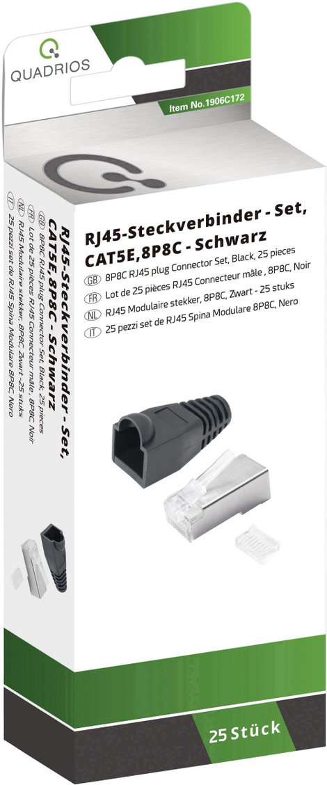 Quadrios RJ-45 csatlakozókészlet, CAT 5e 1906C172 Dugó, egyenes Pólusszám 8P8C Fekete 25 db