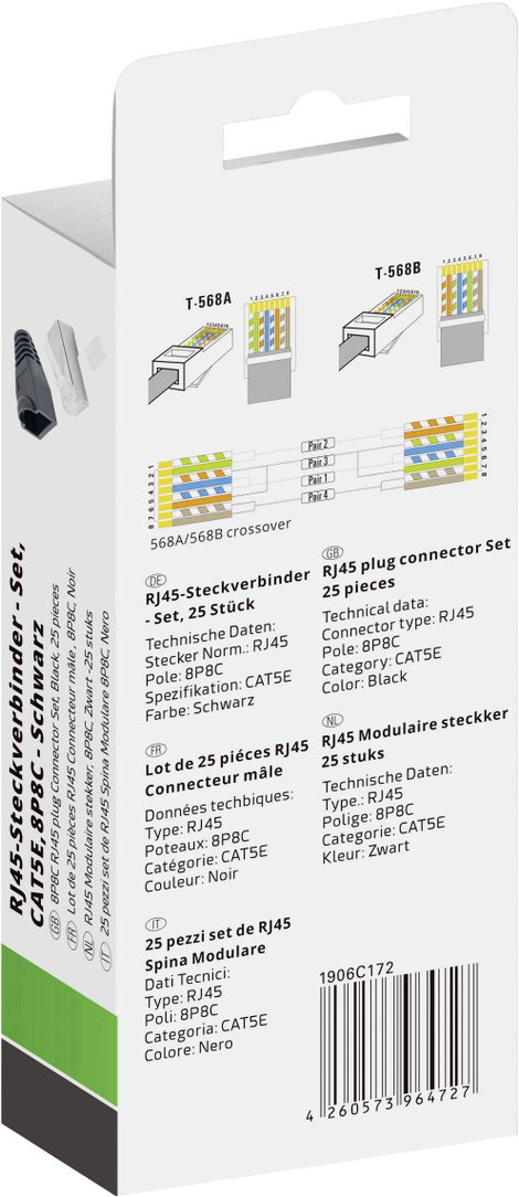 Quadrios RJ-45 csatlakozókészlet, CAT 5e 1906C172 Dugó, egyenes Pólusszám 8P8C Fekete 25 db 3. kép