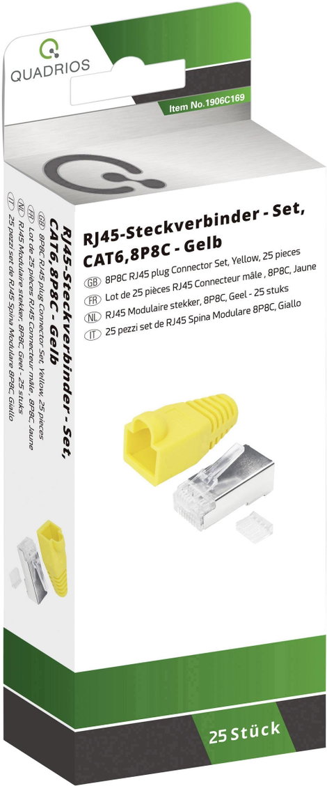 Quadrios RJ-45 csatlakozókészlet, CAT 6 1906C169 Dugó, egyenes Pólusszám 8P8C Sárga 25 db