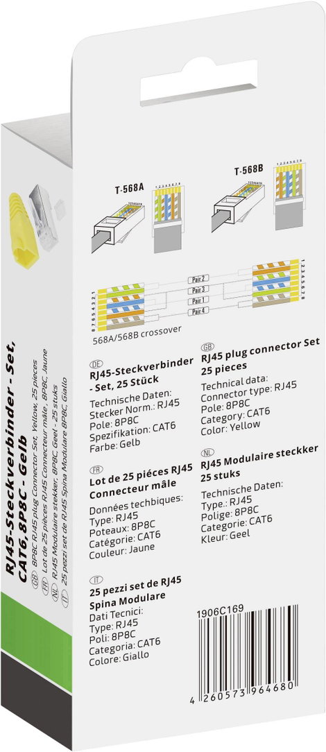 Quadrios RJ-45 csatlakozókészlet, CAT 6 1906C169 Dugó, egyenes Pólusszám 8P8C Sárga 25 db 3. kép