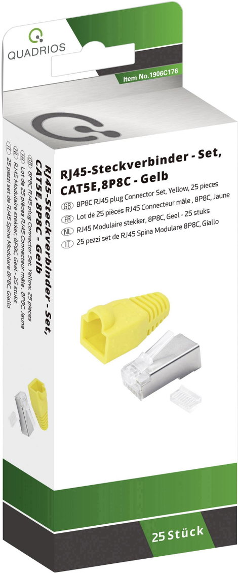 Quadrios RJ-45 csatlakozókészlet, CAT 5e 1906C176 Dugó, egyenes Pólusszám 8P8C Sárga 25 db