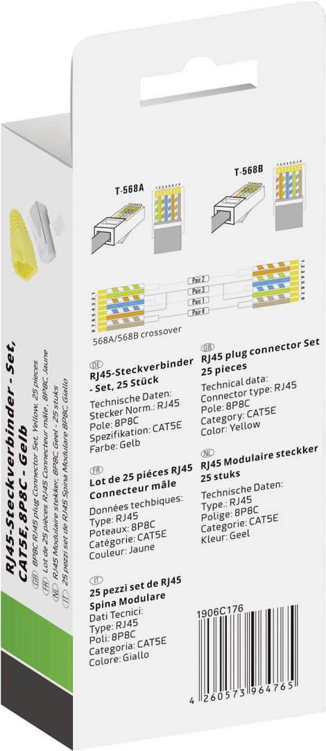 Quadrios RJ-45 csatlakozókészlet, CAT 5e 1906C176 Dugó, egyenes Pólusszám 8P8C Sárga 25 db 3. kép