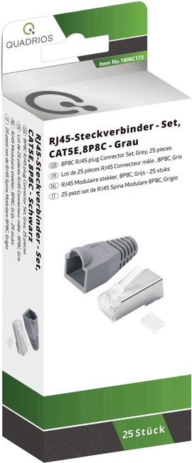 Quadrios RJ-45 csatlakozókészlet, CAT 5e 1906C173 Dugó, egyenes Pólusszám 8P8C Szürke 25 db