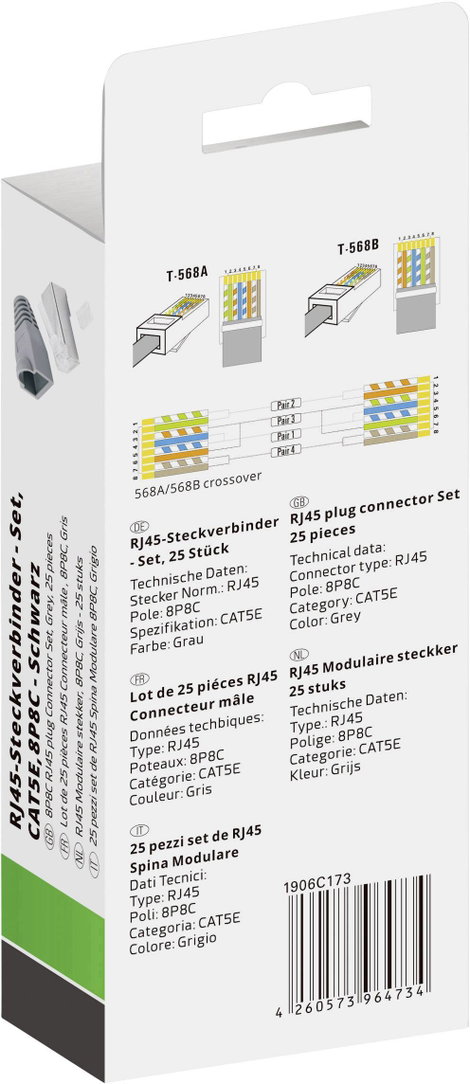 Quadrios RJ-45 csatlakozókészlet, CAT 5e 1906C173 Dugó, egyenes Pólusszám 8P8C Szürke 25 db 3. kép