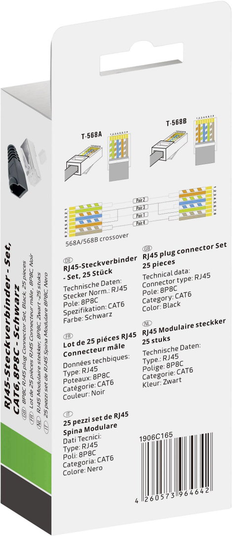 Quadrios RJ-45 csatlakozókészlet, CAT 6 1906C165 Dugó, egyenes Pólusszám 8P8C Fekete 25 db 3. kép