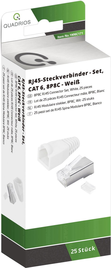 Quadrios RJ-45 csatlakozókészlet, CAT 6 1906C171 Dugó, egyenes Pólusszám 8P8C Fehér 25 db