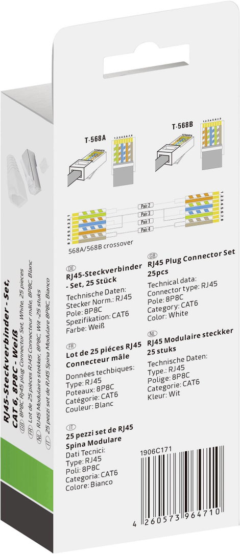 Quadrios RJ-45 csatlakozókészlet, CAT 6 1906C171 Dugó, egyenes Pólusszám 8P8C Fehér 25 db 3. kép