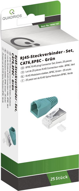 Quadrios RJ-45 csatlakozókészlet, CAT 6 1906C167 Dugó, egyenes Pólusszám 8P8C Zöld 25 db