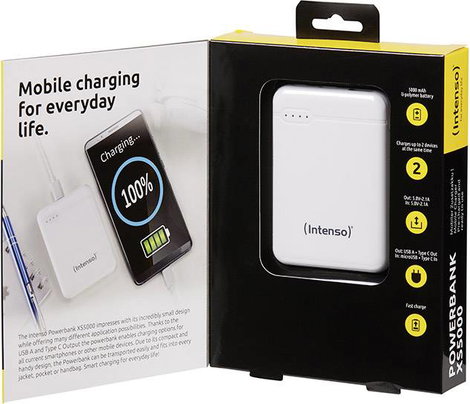 Intenso XS5000 Powerbank 5000 mAh LiPo USB-A, USB-C®, Mikro USB Fehér állapotjelző 2. kép
