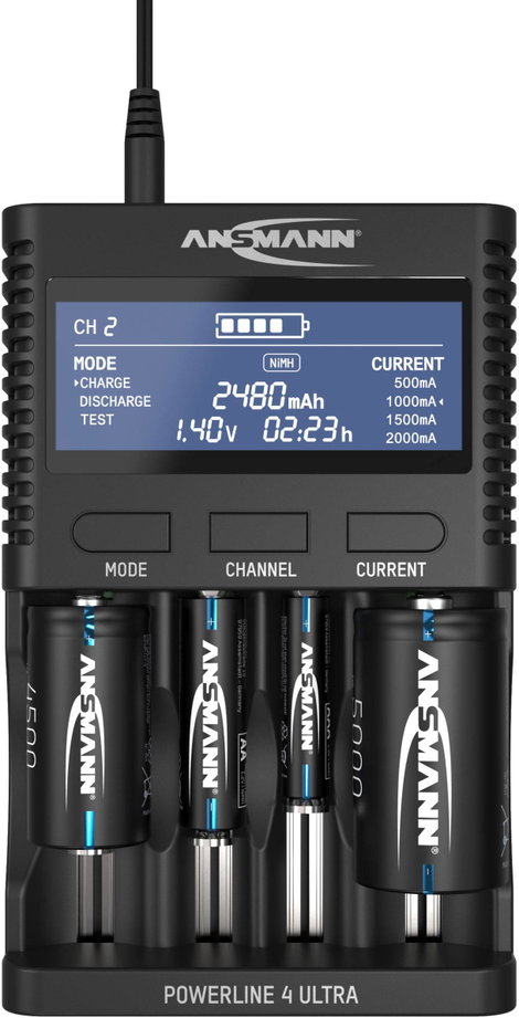 Ansmann Powerline 4 Ultra Hengeres akku töltő NiCd, NiMH, Lítiumion Mikro (AAA), Ceruza (AA), Baby ( 2. kép