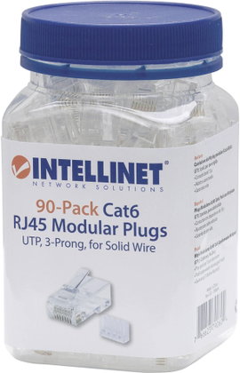 Intellinet neu Intellinet 90 csomagú Cat6 RJ45 moduláris csatlakozó UTP hárompontos vezetékes érintk