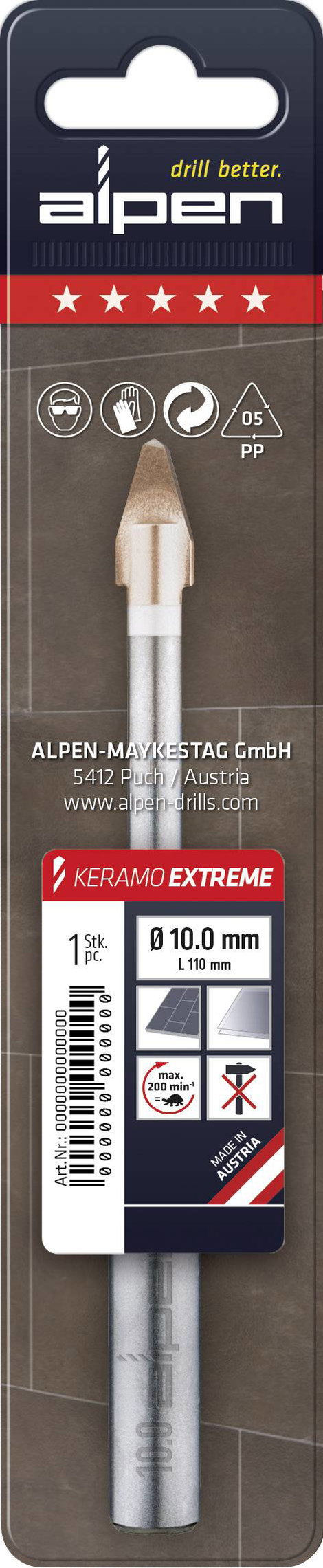 Alpen Keramo Extreme 0030001200100 Csempefúró 12 mm Teljes hossz 120 mm Hengeres befogószár 1 db 2. kép