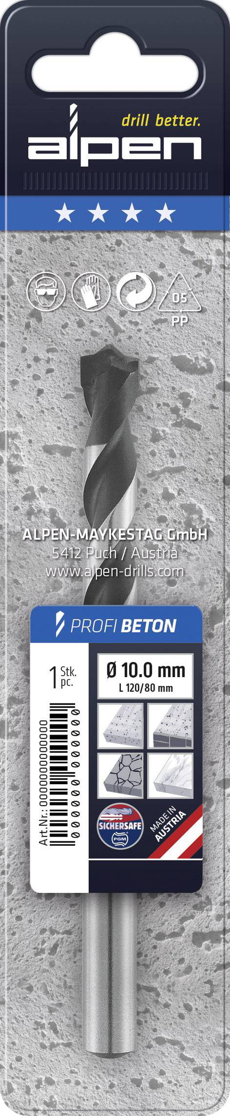 Alpen ALPEN-MAYKESTAG 0018800400100 Beton spirálfúró 4 mm Teljes hossz 75 mm 1 db 2. kép