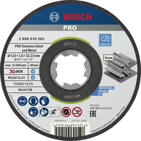 Bosch Accessories X-LOCK 2608619362 Vágótárcsa, egyenes 115 mm 1 db