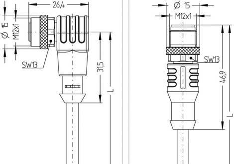 Escha 8044050 Érzékelő-/működtető összekötő, konfekcionált M12 Dugó, egyenes, Alj, hajlított 2.00 m  2. kép